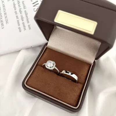 Wedding simulated diamond ring pair, moissanite, adjustable - 11
