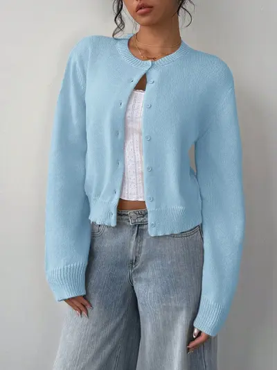 Damen Langarm-Strickjacke, weich, kurz, locker geschnitten - 11