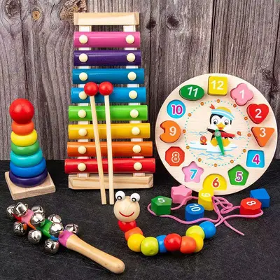 Erken Çocukluk Eğitimi Zeka Oyuncakları Çocuk Mini Boncuk Dizme Sekiz Notlu Kasiyer Çalar Saat Çocuk Vurmalı Piyano Seti Ahşap Bebek Montessori Bebek Oyuncakları - 2