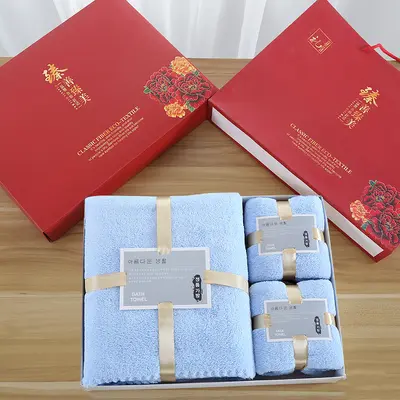 伴手礼毛巾浴巾套装礼盒装公司礼品批发珊瑚绒吸水毛巾浴巾三件套 - 11