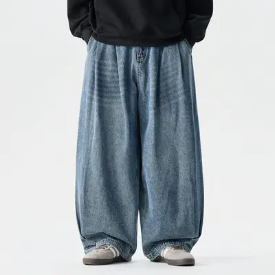 Men's Loose Wide-Leg Jeans, Retro Workwear Style, Plus Size - 7