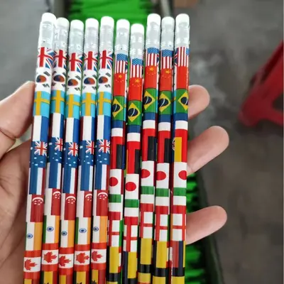 Wooden Pencil with National Flag Pattern, Multinational Flag Design - 3