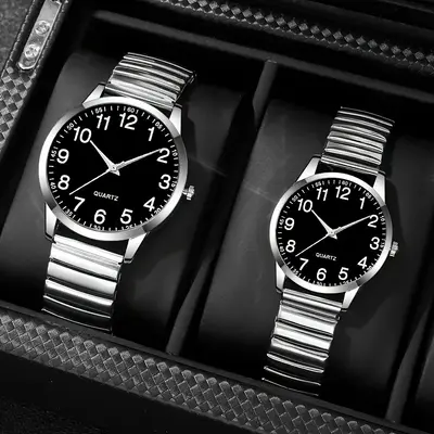 Large digital dial men's watch with spring elastic strap, women's watch suitable for middle-aged and elderly, activity gift quartz watch, large dial men's watch. - 12