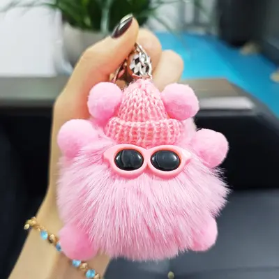 Cartoon Plush Glasses Coal Ball Car Keychain and Backpack Charm - 9