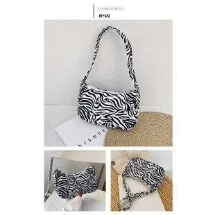 Small Leopard Print Underarm Bag, Black and White Plaid Handbag - 7