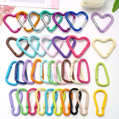 Heart-Shaped Metal Carabiner Hook, Colorful Spring Bag Charm