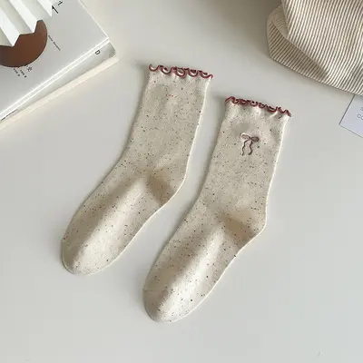 Women's Bow Ruffled Long Socks, Japanese Style - 9