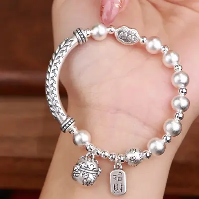 S925 silver lucky cat fortune bracelet, vintage style - 3