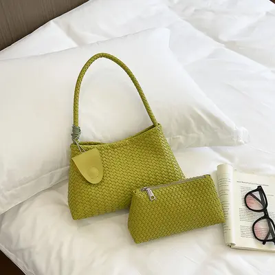 Damen-Achseltasche mit Geflechtmuster, Retro-Mutter-Kind-Tasche, Pendler-Tote-Bag - 8