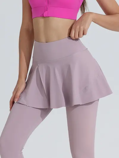 Kadın Yoga Pantolonu, Sahte İki Parça Görünüm, Cepli, Yüksek Bel - 2