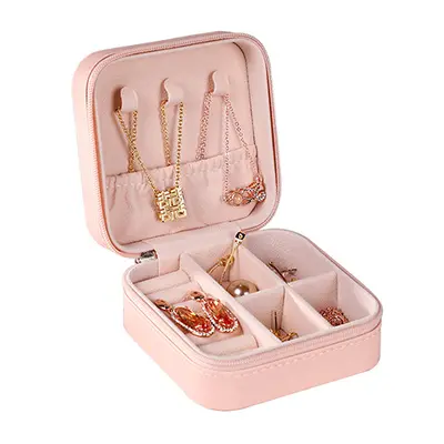 Tragbare Schmuckschatulle, luxuriös und elegant für Reisen, kompakte Mini-Box für Ohrringe, Ringe, Halsketten, Armbänder