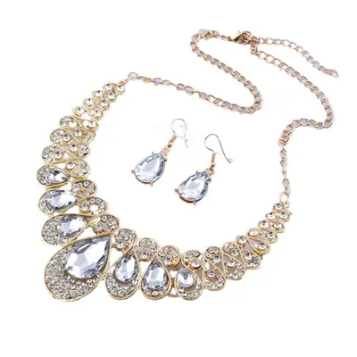 Cubic Zirconia Necklace and Earring Set, Elegant Design