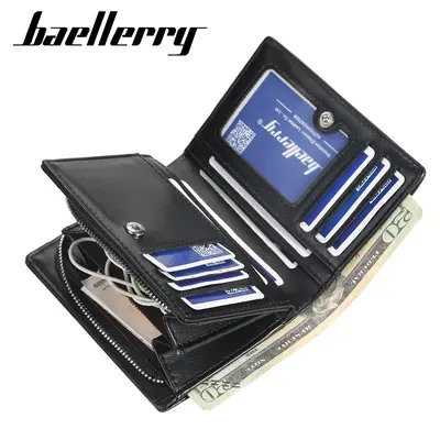 Short Leather Wallet for Men with Zipper and PU Coin Pocket, Mini Size - 4