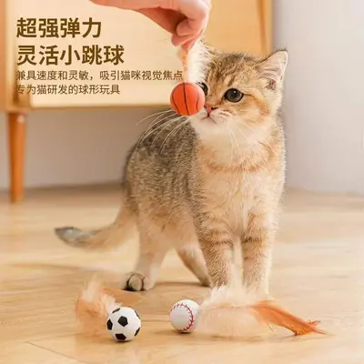 Bouncing Feather Cat Teaser Ball for Self-Play Kitten Toy - 3