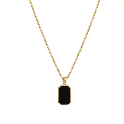 Titanium steel necklace for women, black tag design, 18K gold - 6