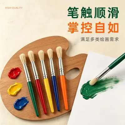 10-piece pig bristle brush set with plastic handles for art and drawing