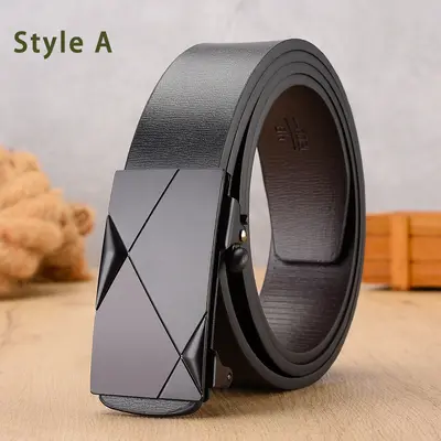 Men's classic automatic buckle belt PU leather belt smooth buckle work belt wholesale men's belt new style - 7