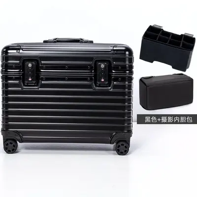 German full aluminum magnesium alloy flip-top camera long suitcase 18 inch wheeled small trolley suitcase men's suitcase - 12