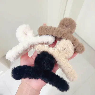 Kadınlar için kalın saçlı, kabarık pençe tokalı, arka saç topuzu için köpekbalığı tokalı, ekstra büyük, sade, çok yönlü moda peluş saç tokası. - 5