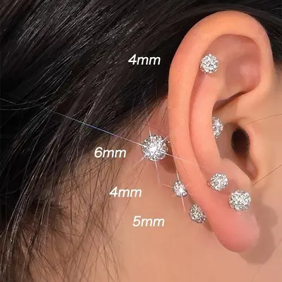 S999 Sterling Silver Sparkling Diamond Shattered Bead Earrings for Women, Niche High-end Screw Ear Bone Studs Sparkling Ear Jewelry