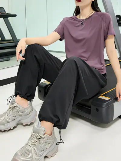 Kadın Hızlı Kuruyan Spor Takımı, Kısa Kollu Nefes Alabilen Yoga Üstü