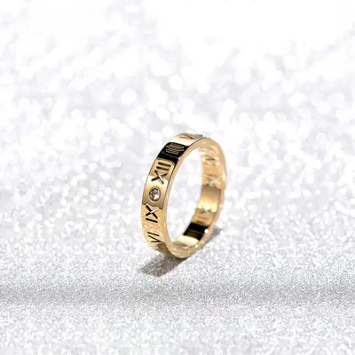 Edelstahl-Ring mit römischen Ziffern und Zirkonia - 8