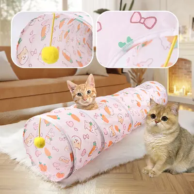 Foldable Carrot Cat Tunnel with Cube Tent, Extended Design