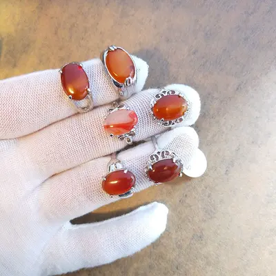 Assorted natural stone rings, mixed set - 9