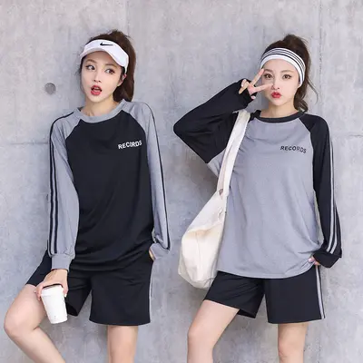 Women's Yoga Set, Long Sleeve, Loose Fit, Color-Block