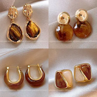 Tiger eye stone earrings, retro style