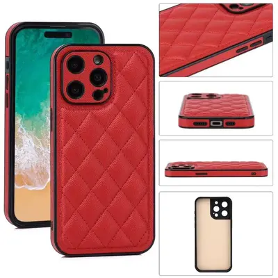 Diamond Quilted Leather Hard Case for iPhone 16 Pro Max, 15, 14 and 13, Women's