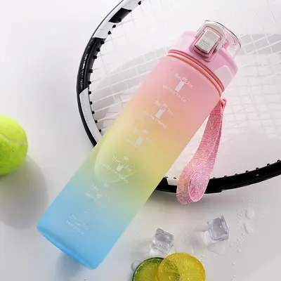 1L Large Capacity Gradient Plastic Sports Water Bottle with One-Click Lid - 8