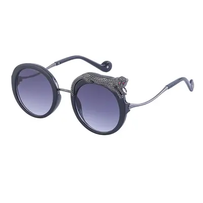 Women's Blue Light Filter Round Frame Sunglasses with Rhinestone Decor - 7