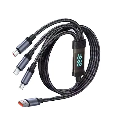 240W Schnellladekabel dickes geflochtenes Kabel digitales Display 3-in-1 Ladekabel kompatibel mit Apple Huawei OPPO Android Großhandel