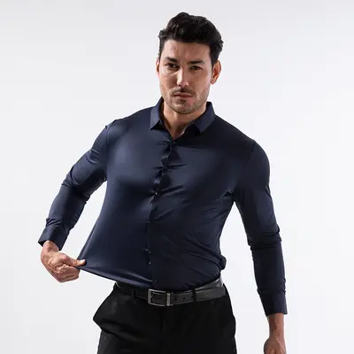 Herren-Langarmhemd, bügelfrei, hochelastisch, nahtloses Design - 11