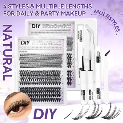 Falsche Wimpern Set 20D+30D Familienpackung dicht geschwungen mit Kleber