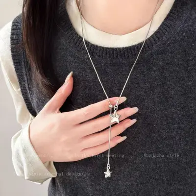 Star necklace, long length, adjustable, sweater chain - 7