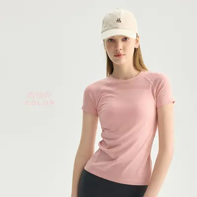 Dikişsiz İnce Ter Emici Spor Fitness Yoga Kısa Kollu Üst Kadın Yoga Koşu Antrenman Üstü Zayıflatan T-Shirt - 8