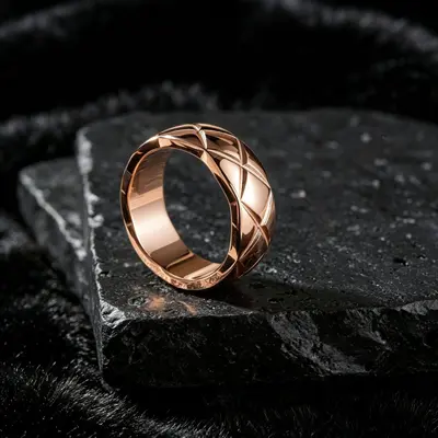 Roségold- und Silber-CNC-Rauten-Muster-Zeigefingerring für Damen