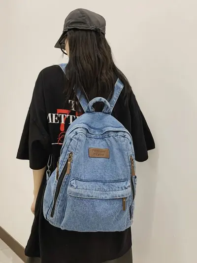 2025 New Fashion Minimalist Trendy Backpack Large Capacity Durable Denim Backpack School Bag for University, High School and Middle School Students