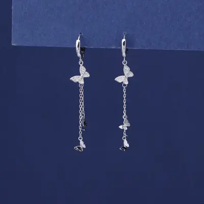 S925 silver butterfly tassel earrings women