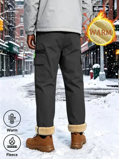 Men's Windproof Fleece-Lined Outdoor Work Pants, Straight Leg