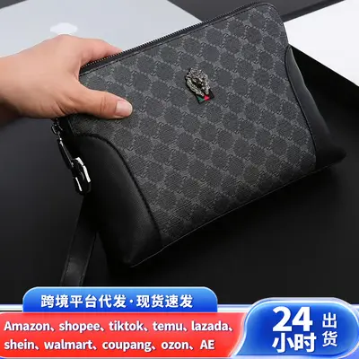 Men's Clutch with Combination Lock, Large Capacity Checkered Plaid Envelope Bag - 1