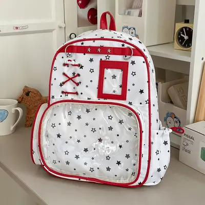 2026 neues Modell Cartoon Stern Rucksack für Damen Schüler Doppelschulter Rucksack niedlich transparent Puppe Tasche einfach großes Fassungsvermögen Schultasche - 10