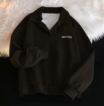 Grenzüberschreitender Polokragen-Sweatshirt für Frauen, dünne weite neue Trend-Koreanischer eleganter Hong-Kong-Stil Langarmjacke für Frühling und Herbst. - 9