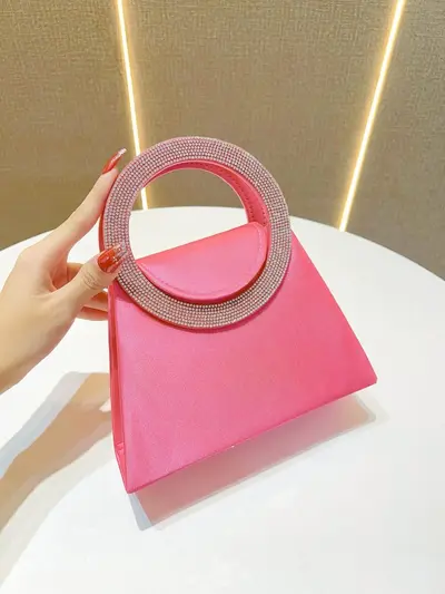 Neue modische Damen-Abendtasche mit Strass-Besatz, französische Handtasche, elegante glitzernde Strass-Trapeztasche, Umhängetasche mit Kettenriemen