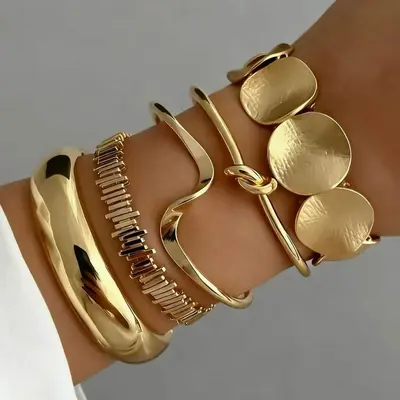 3er-Set geometrische mehrschichtige Wickel-Damenarmband im Punk-Stil - 4