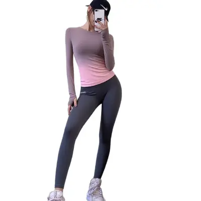 2026 neues Yoga-Set im Farbverlauf, schnelltrocknend und atmungsaktiv, nahtlos gestrickt, Fitness-Sportleggings für Damen - 6