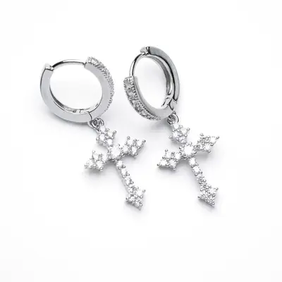 Men's Full Zirconia Ear Clip, Cross Screw Hip-Hop Style