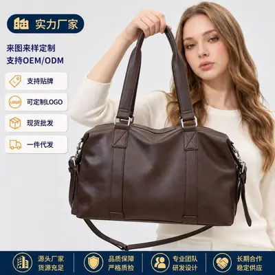 Cross-Border Large Capacity Vintage Soft Leather Boston Handbag Travel Shoulder Crossbody Bag Fashion Commute Single Shoulder Bag